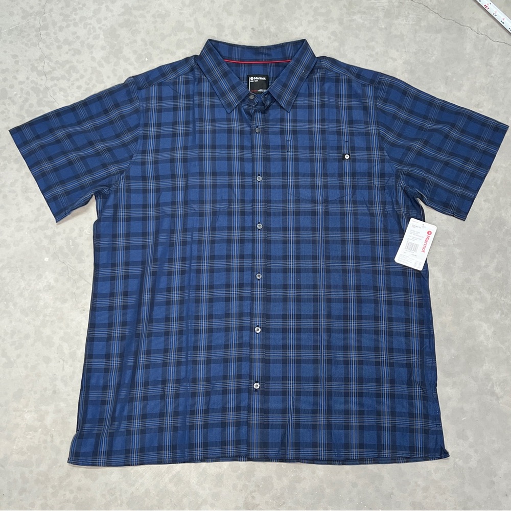 NWT Marmot Blue Plaid Eldridge Short Sleeve Button Down Shirt Men’s Size 2XT